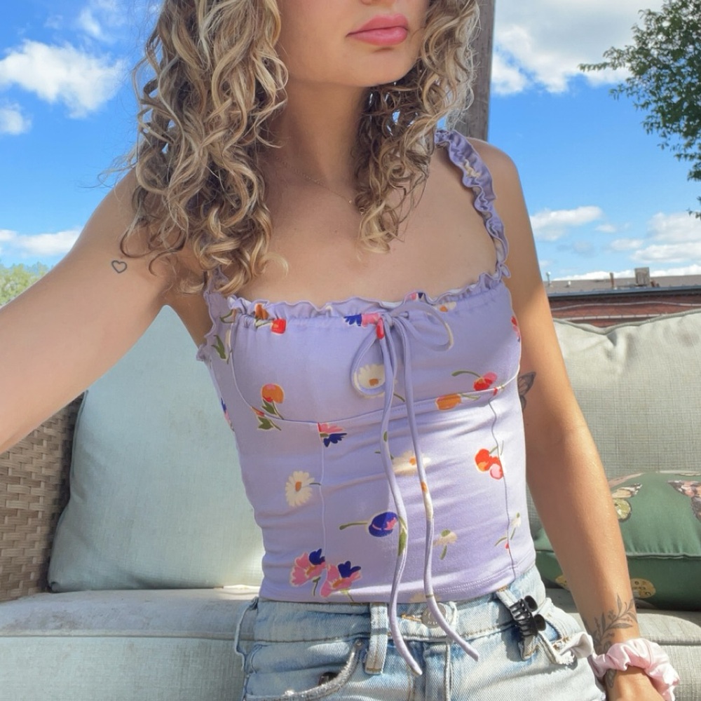Urban Outfitters Lilac Floral & Fruity Ruffled Tank Top - Picture 2 of 11